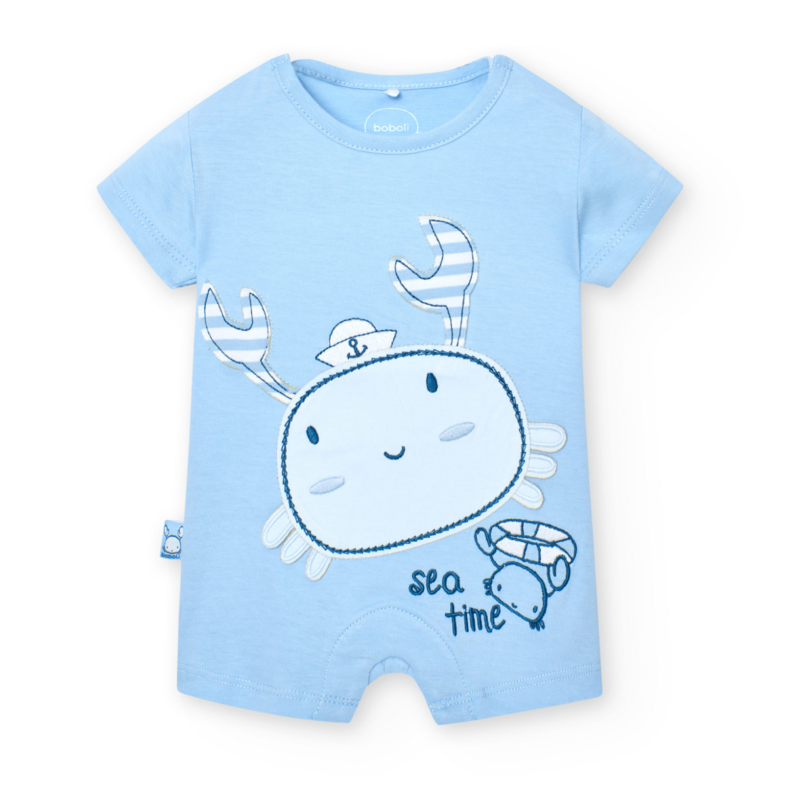 Pelele corto recién nacido, algodón estampado, azul celeste