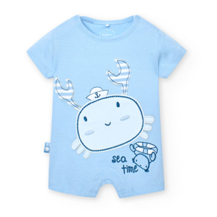 Pelele corto recién nacido, algodón estampado, azul celeste