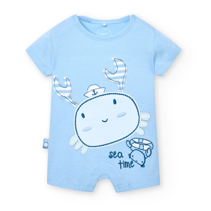 Pelele corto recién nacido, algodón estampado, azul celeste