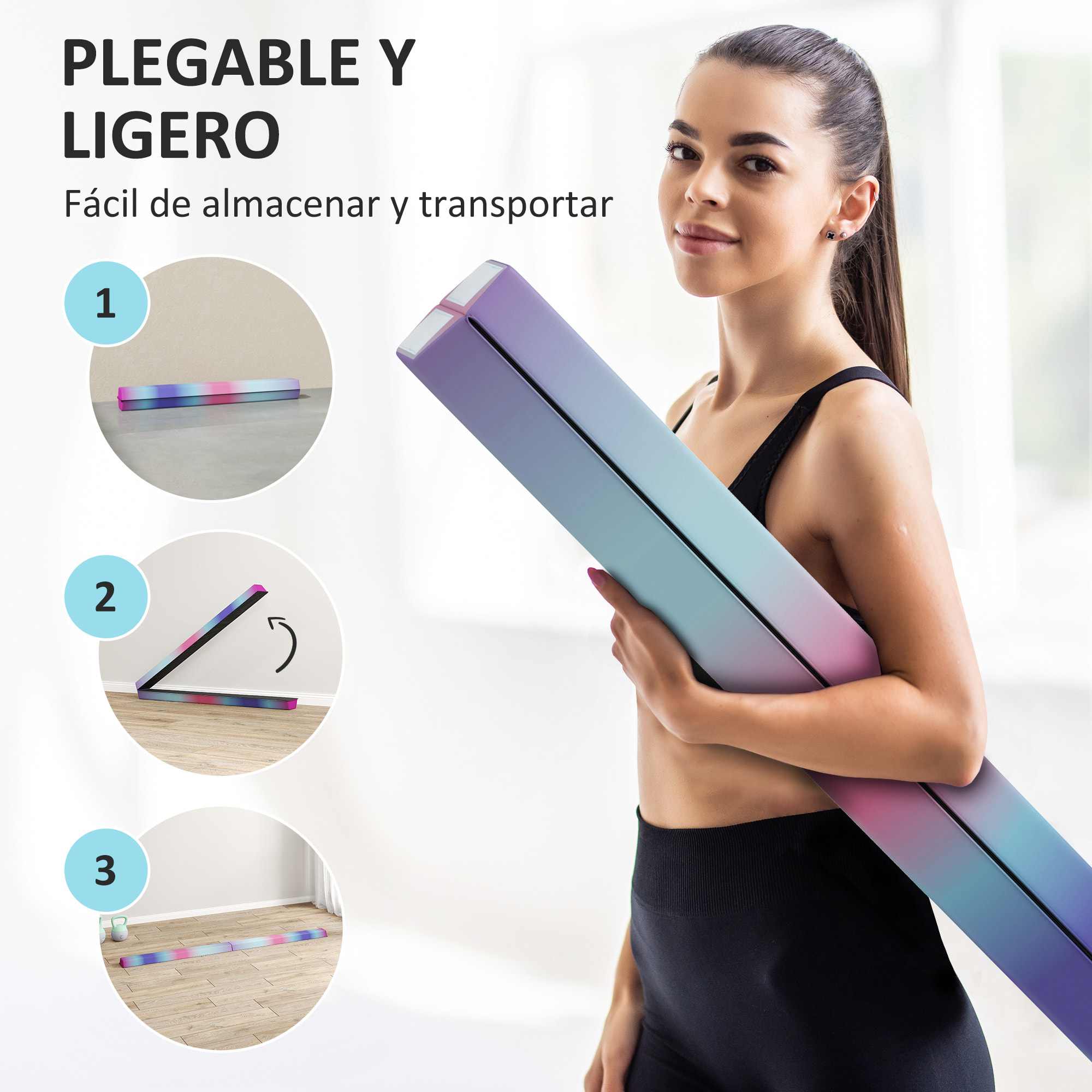 Barra de Equilibrio Gimnasia Plegable 236 cm, Barra de Gimnasia Artística con Base Antideslizante, Viga de Equilibrio para Niños, Principiantes, Gimnastas Profesionales, Entrenamiento en Casa