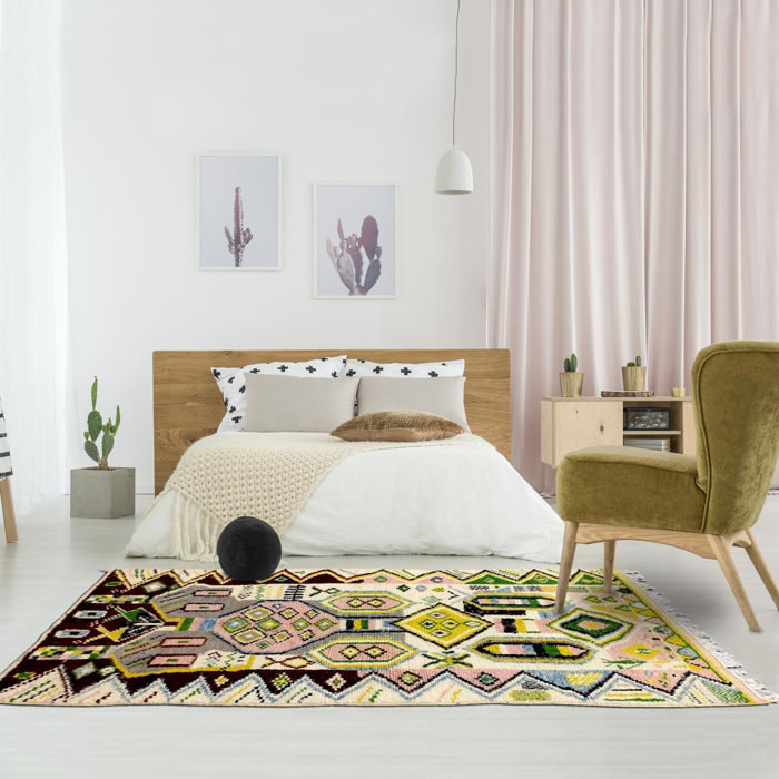 Authentique tapis berbère fait à la main en laine motif ethnic KEFI