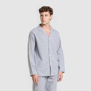 Pijama franela manga larga camisero hombre Cuadro Saul Azul