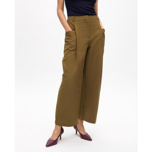 Pantaloni dritti cropped in popeline