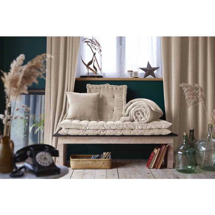 Coussin 45 x 45 cm en velours de coton et passepoil en jute - CESAR