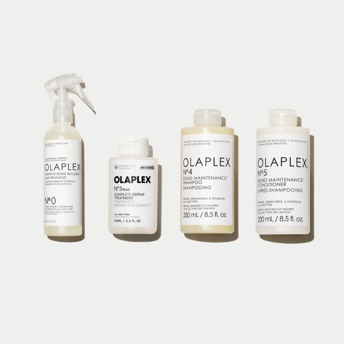 OLAPLEX Kit N°0 Intensive Bond Building Treatment + OLAPLEX N°3 Plus Hair Perfector + N°4 Bond Maintenance Shampoo + N°5 Bond Maintenance Conditioner