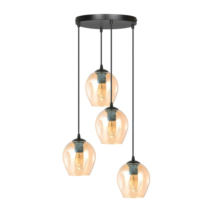 Lampada a sospensione Istar in acciaio nero con paralumi in vetro ambra