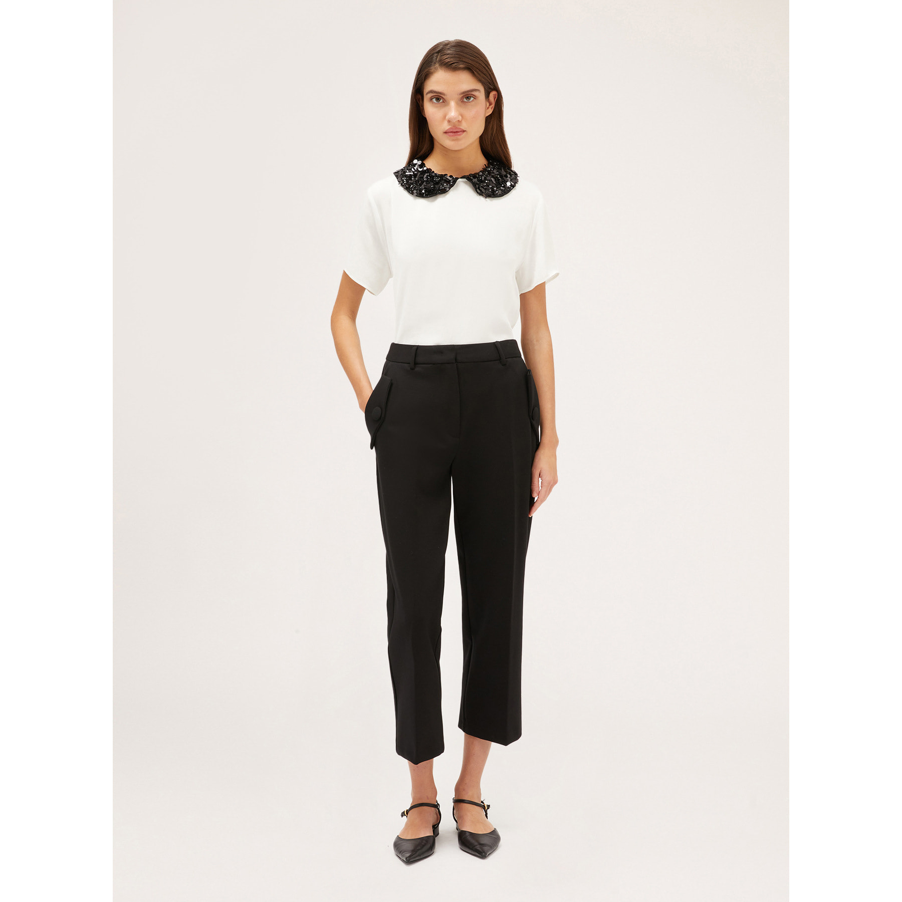 Motivi - Pantalón cropped de punto milano - Negro