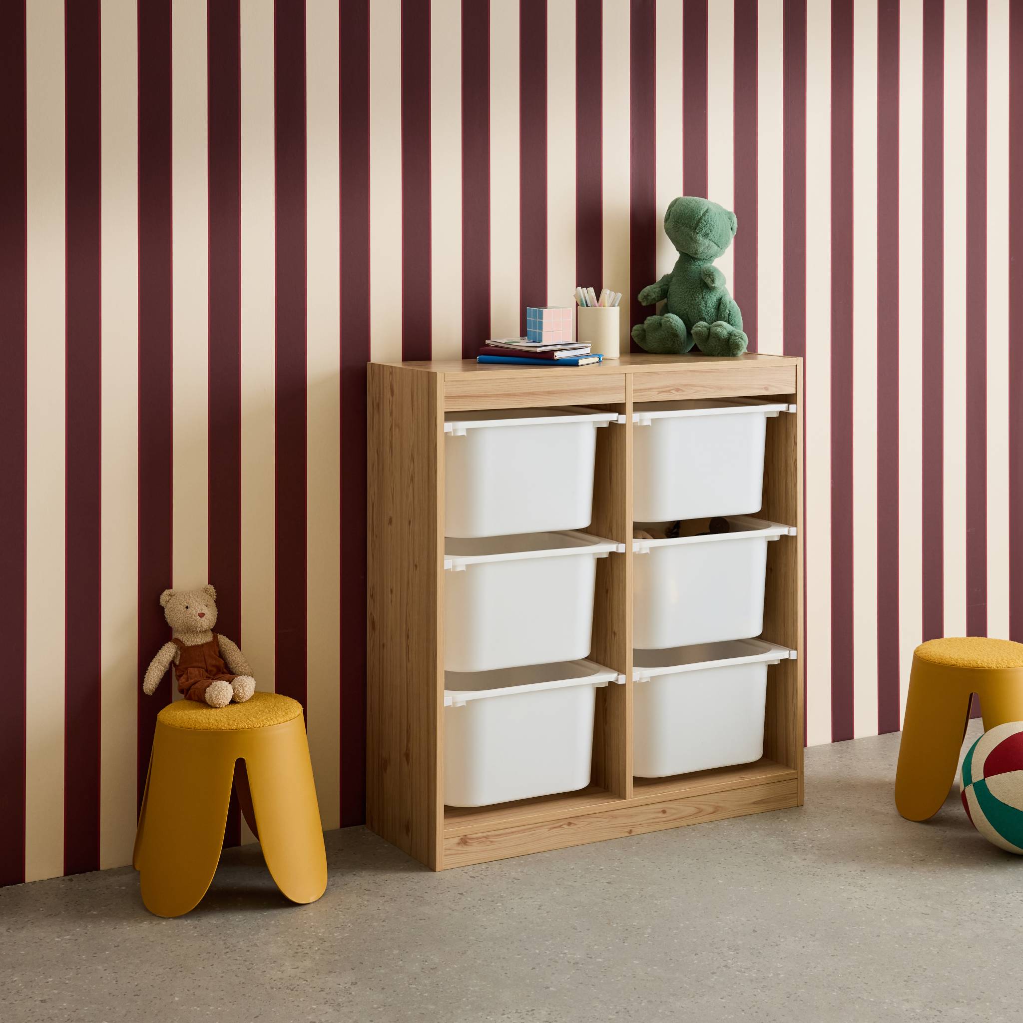 Meuble de rangement enfant 6 bacs de rangement SORA