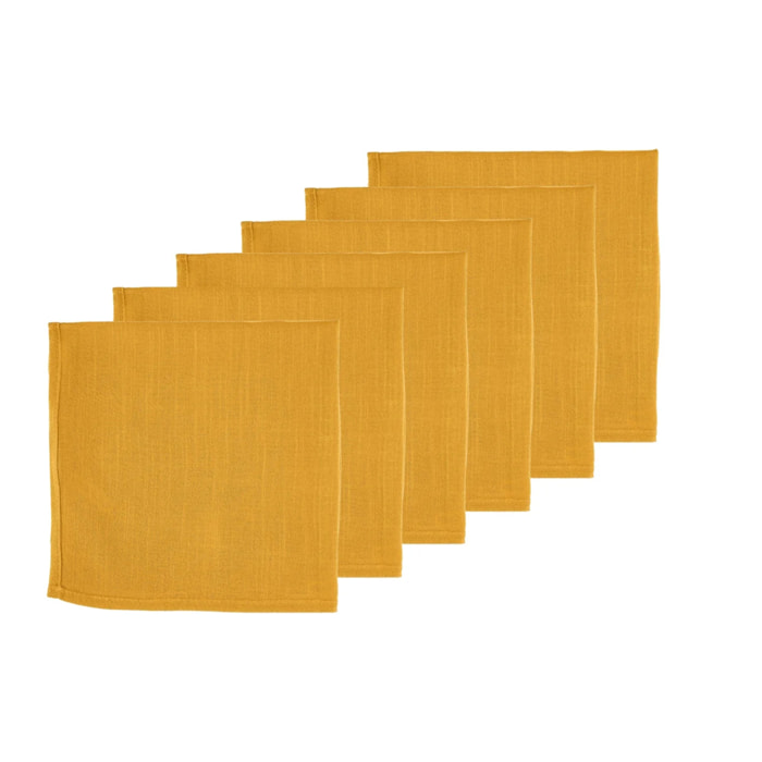 Serviette de table - 6 pièces - Lin et coton jaune moutarde