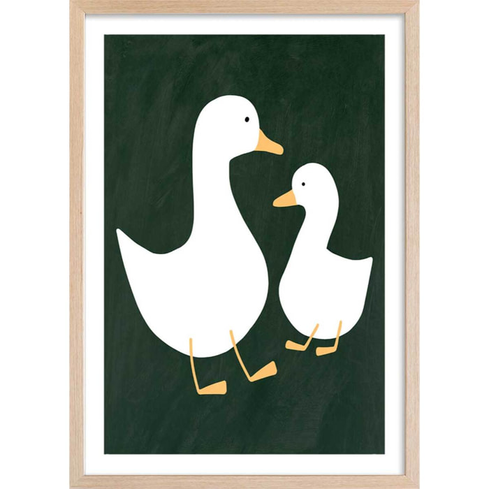 Affiche enfant oie  Affiche + cadre en bois - Chêne