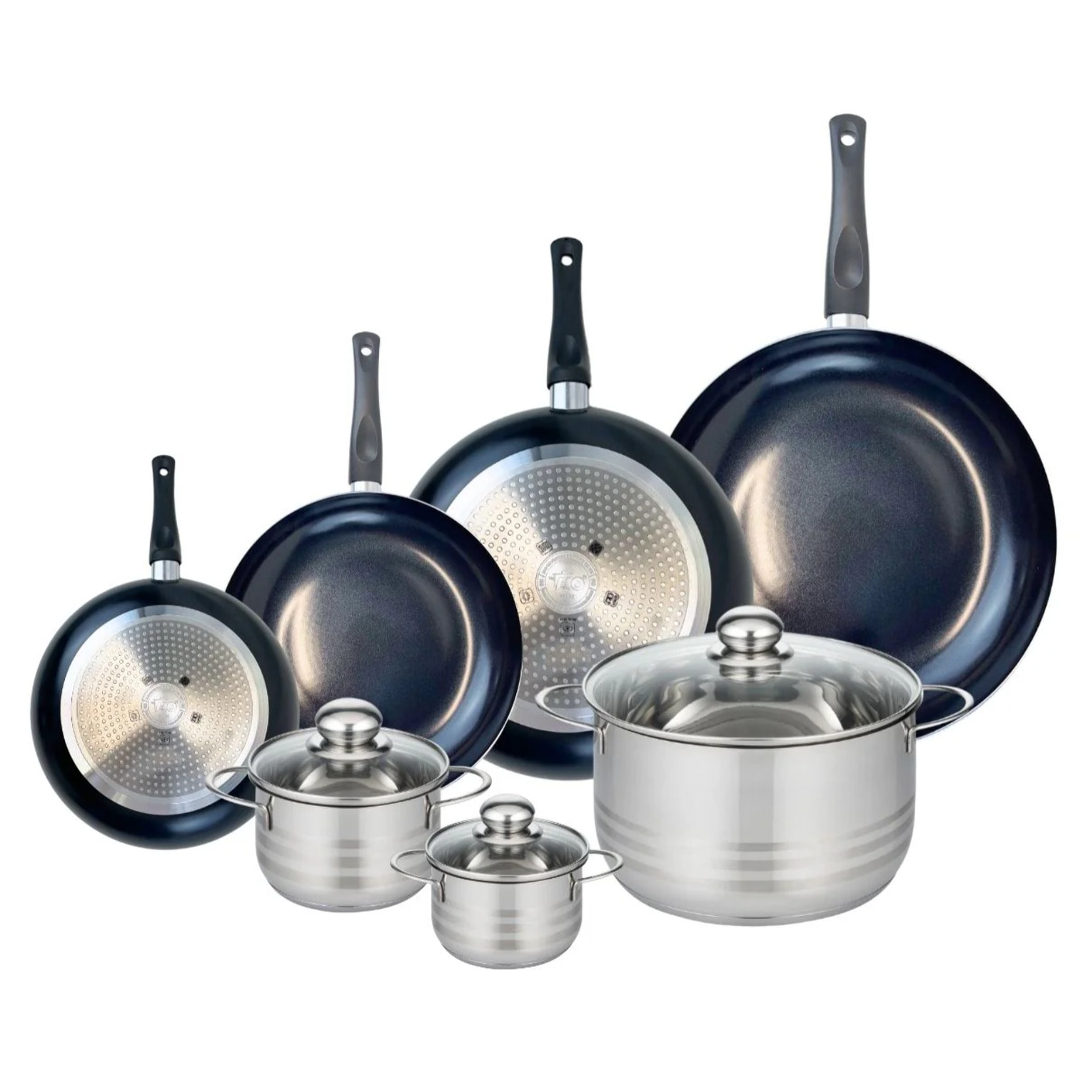 Ensemble de 4 Poêles de cuisson 20, 24, 28 et 32 cm et 3 faitouts 12, 14 et 24 cm Elo Prima Brillant