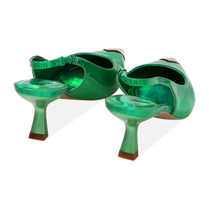 Décolleté slingback specchio verdi, tacco 6 cm
