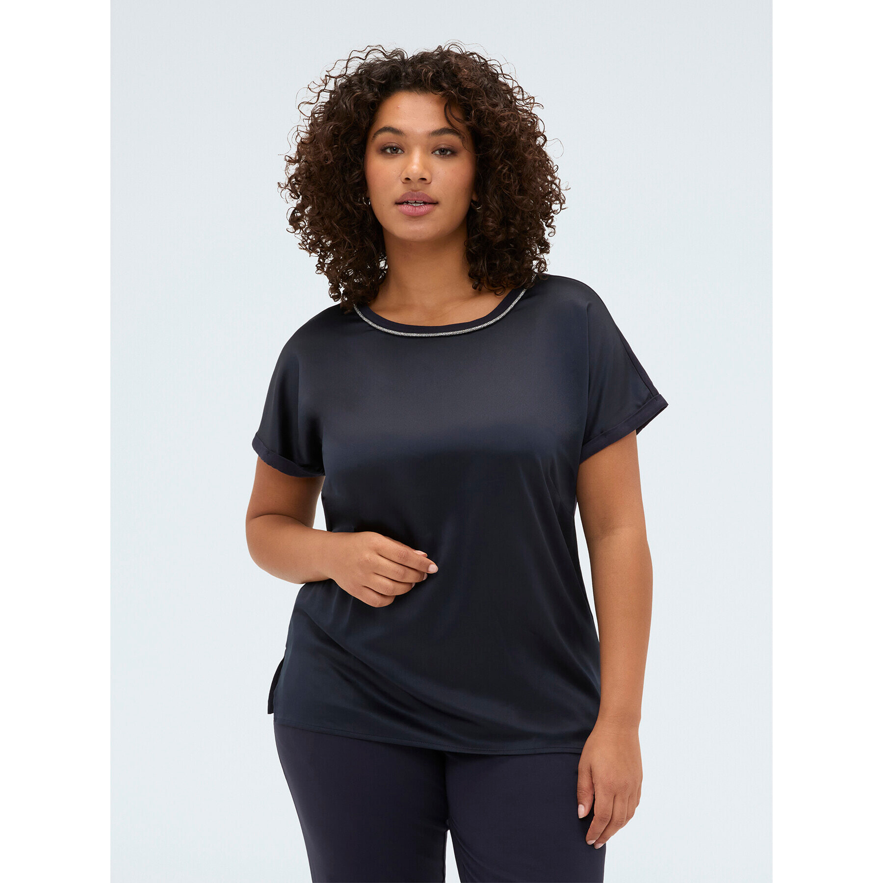 Fiorella Rubino - Camiseta bimaterial con aplicaciones luminosas - Azul