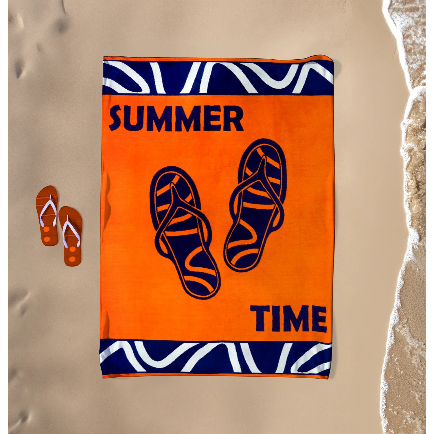 Serviette de plage XL éponge velours Jacquard Orange 140x180 400g/m² - Zamani