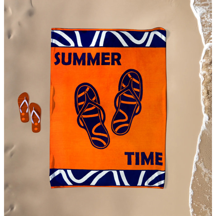 Serviette de plage XL éponge velours Jacquard Orange 140x180 400g/m² - Zamani