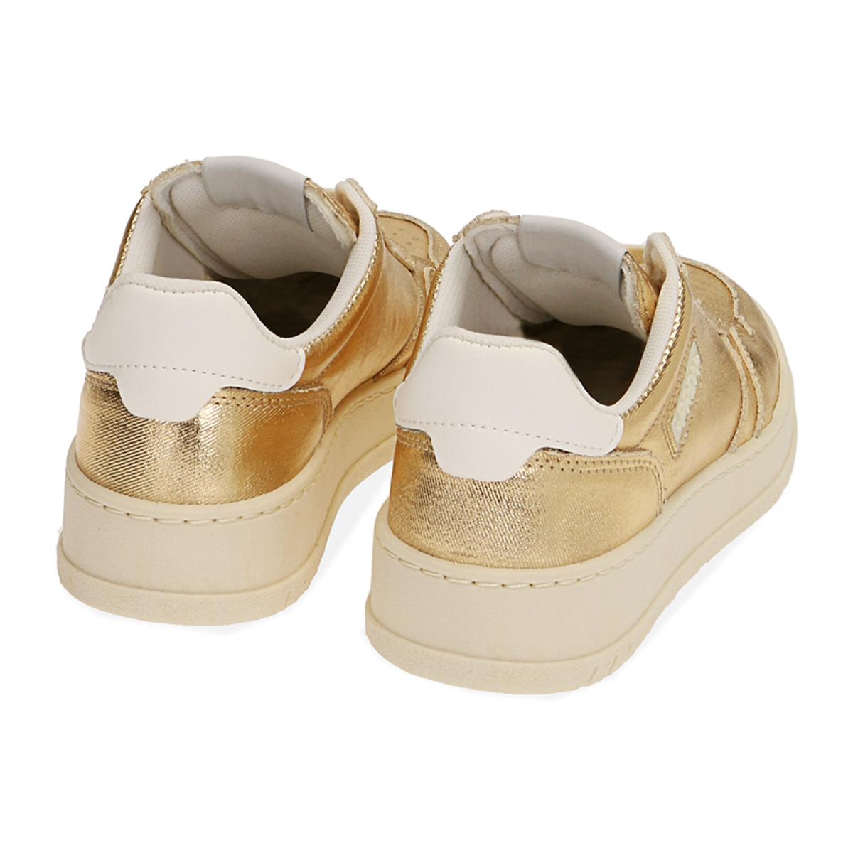 Sneakers platino laminato, suola 4 cm