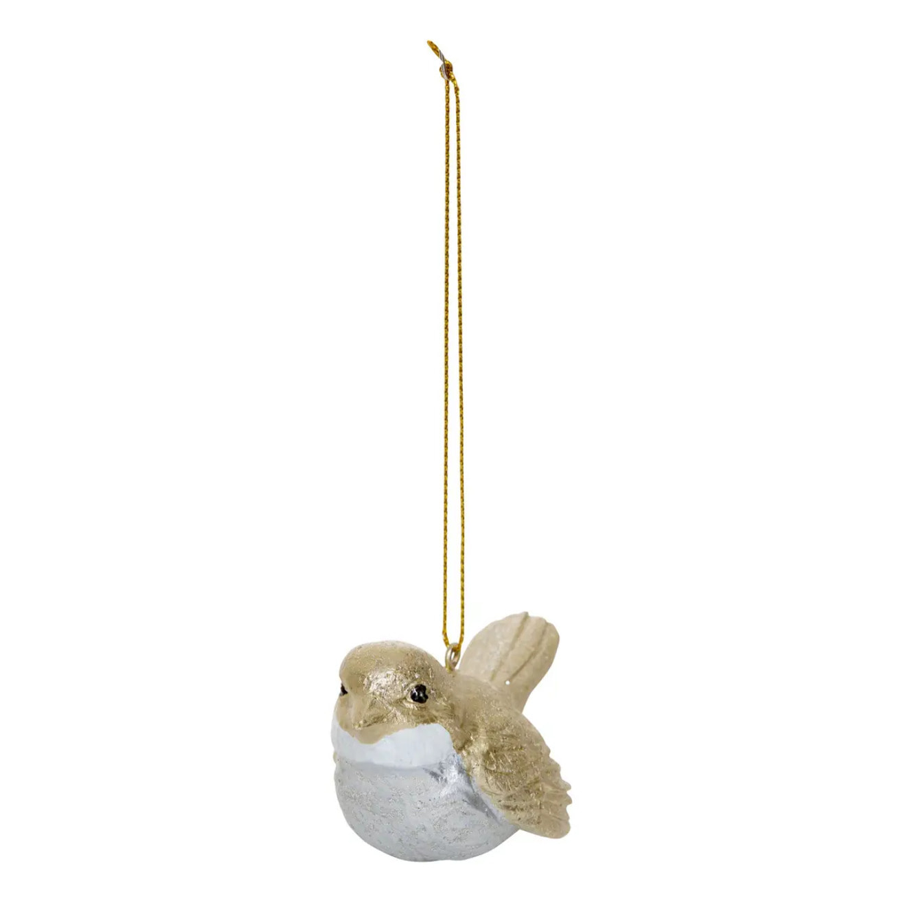 Suspension de sapin oiseau en résine or et argent 8 cm