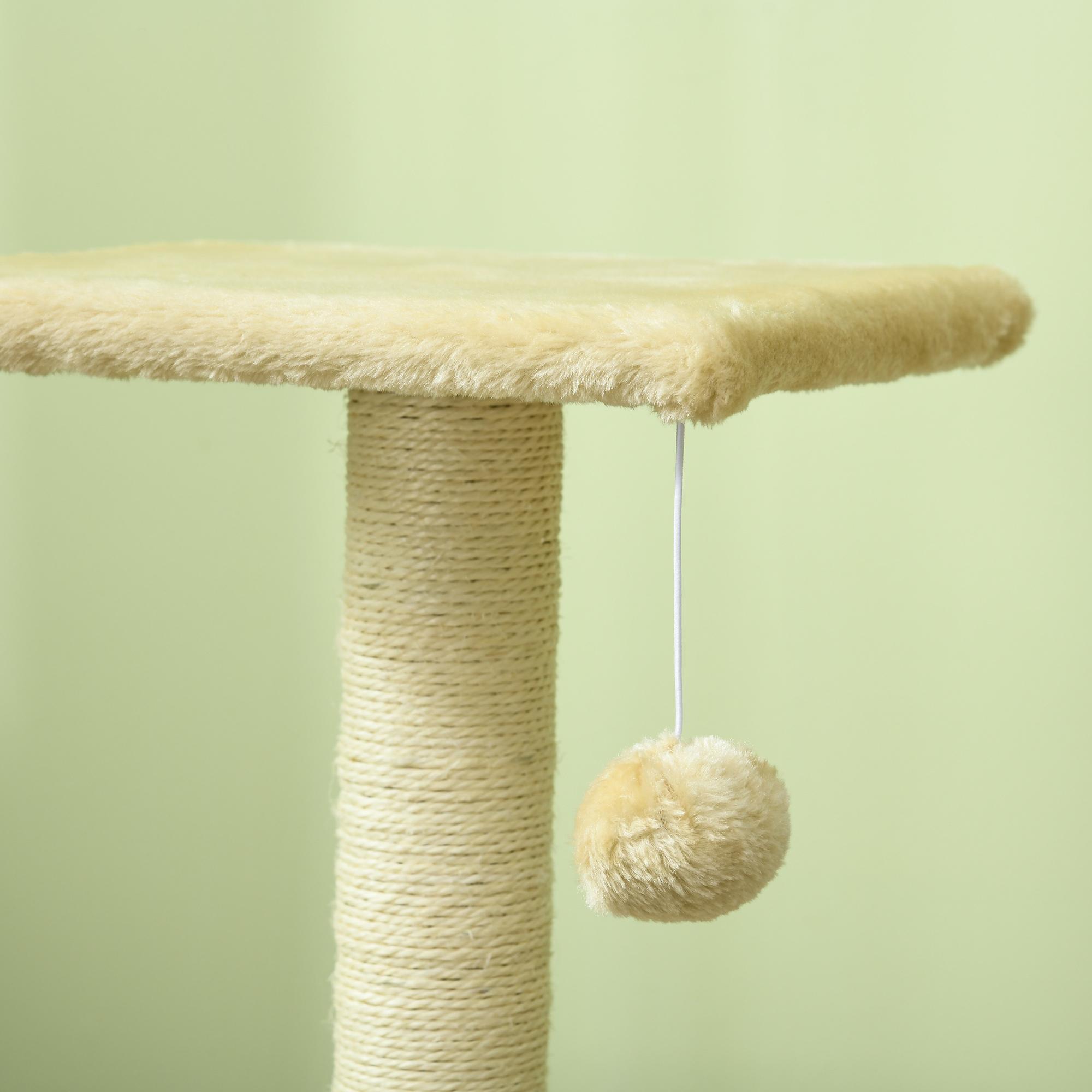 Árbol Rascador para Gatos Mediano Árbol para Gatos de 3 Niveles Torre para Gatos con Postes de Sisal Tablero para Rascar y Bola Colgante Crema