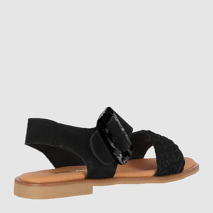 Sandalias de Serraje - Negro - Tacón: Bajo