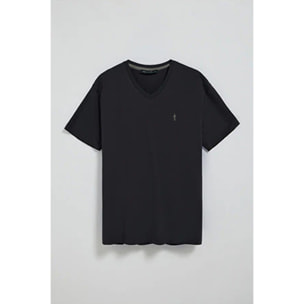 Camiseta negra de manga corta y cuello de pico con bordado Rigby Best