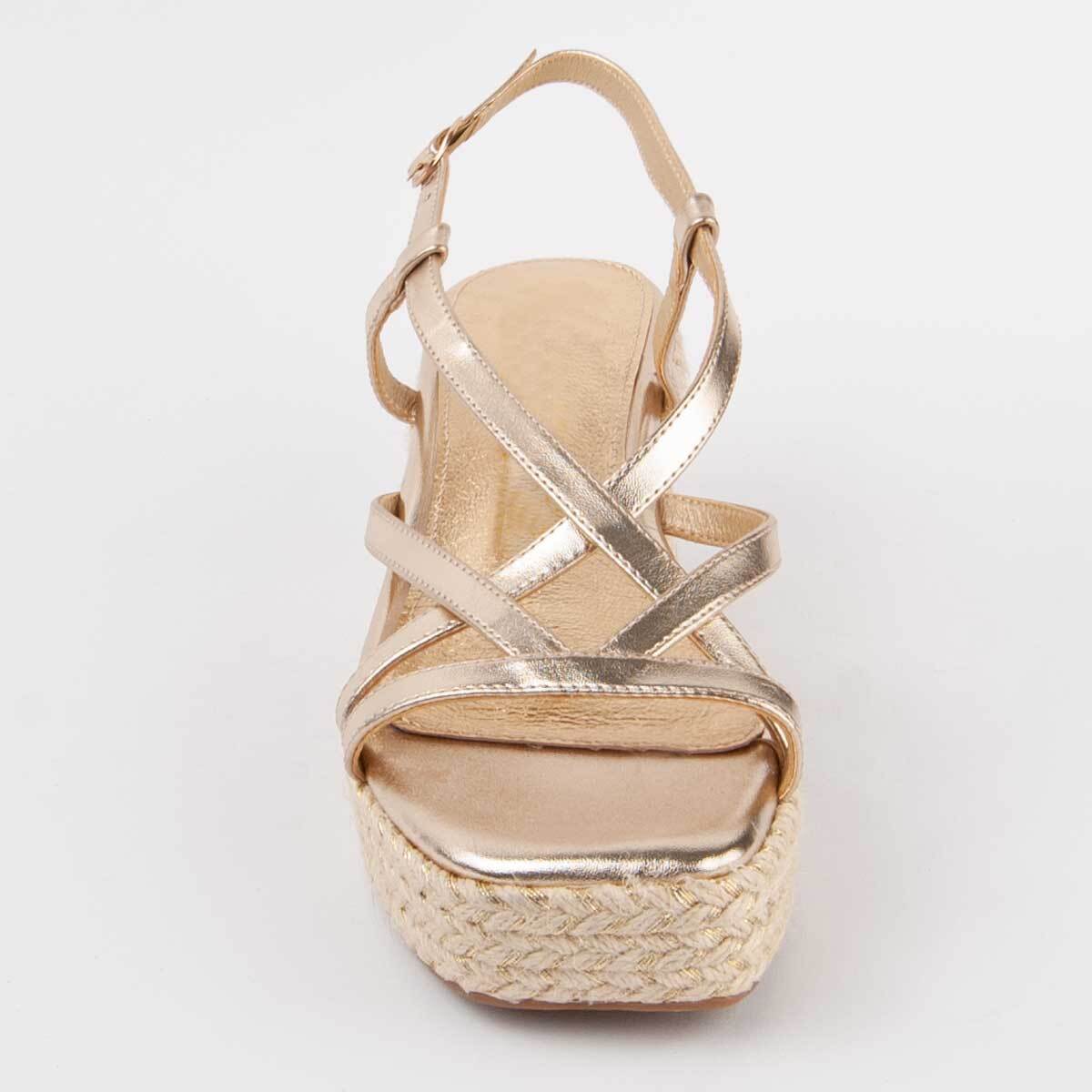 Sandalia De Cuña - Dorado - Altura: 7 Cm