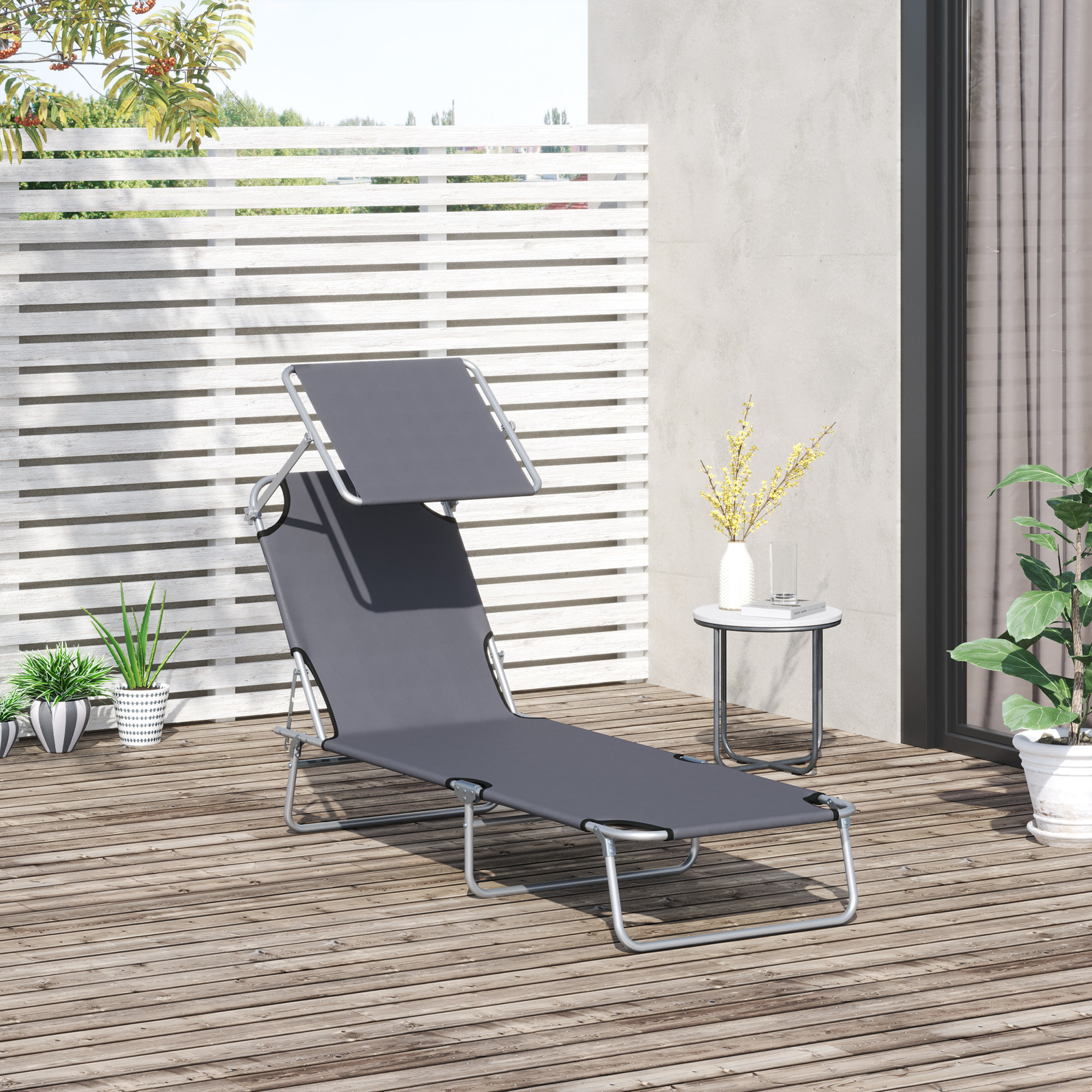 Transat bain de soleil pliable grand confort dossier et pare-soleil réglable multi-positions gris