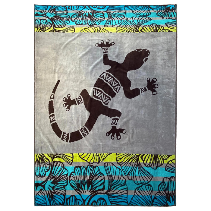Serviette de plage XL éponge velours Jacquard Bleu 140x180 400g/m² - Lazare