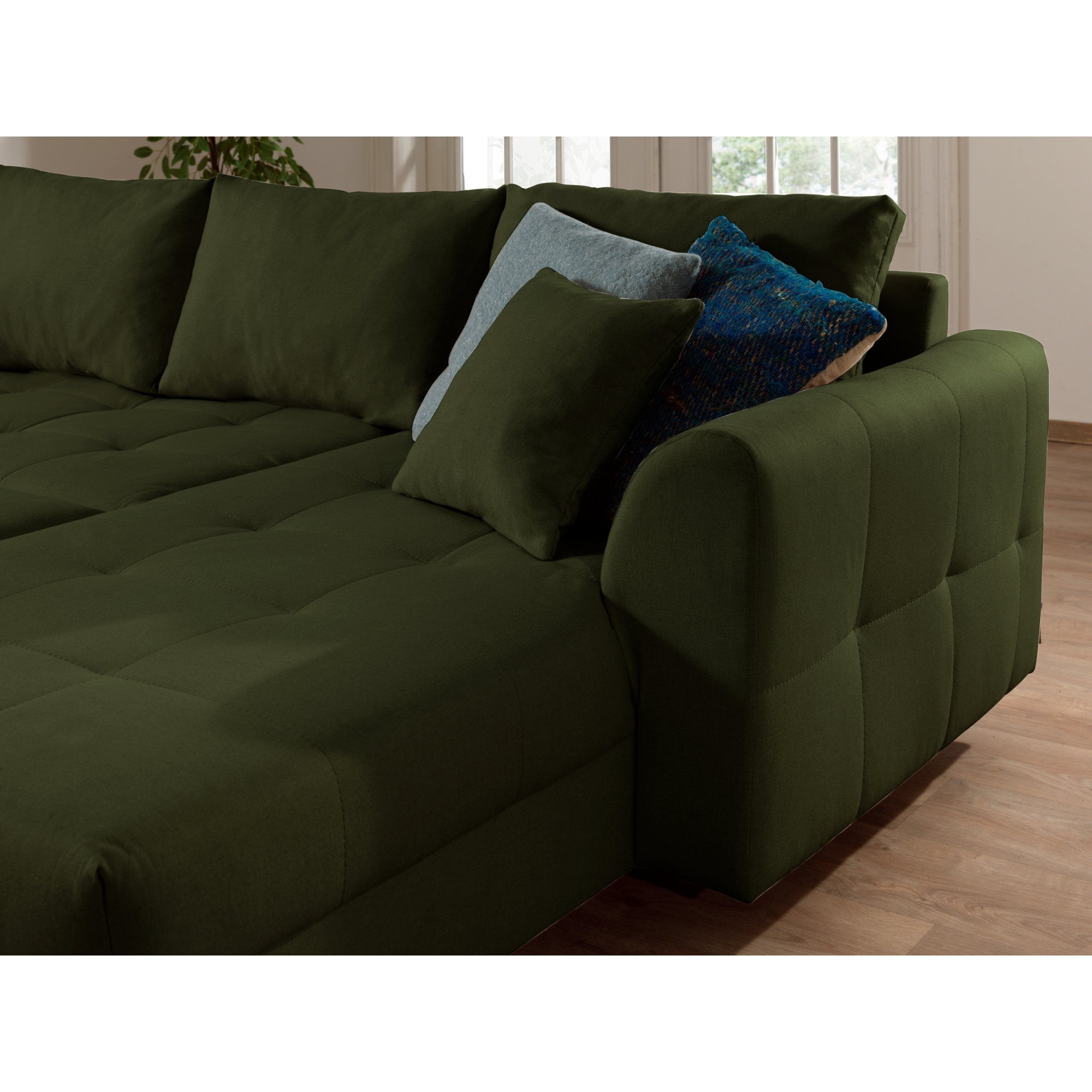 Rune - canapé panoramique avec pouf d'appoint - 7 places - style scandinave - gauche - Vert