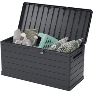 Baúl para exterior de 350L con cerradura, en color Gris oscuro y resistente al agua - 118,5x52x56,8cm