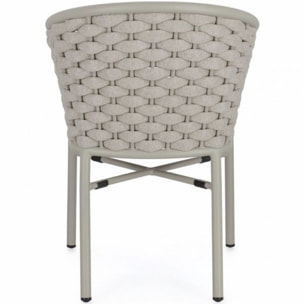 Set di 4 poltroncine MARGALIDA in alluminio tortora con intreccio in corda tortora, con braccioli