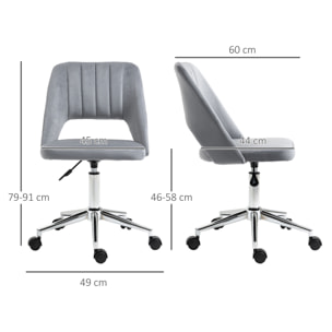 Chaise de bureau design contemporain dossier ergonomique ajouré strié hauteur réglable pivotante 360° piètement chromé velours gris