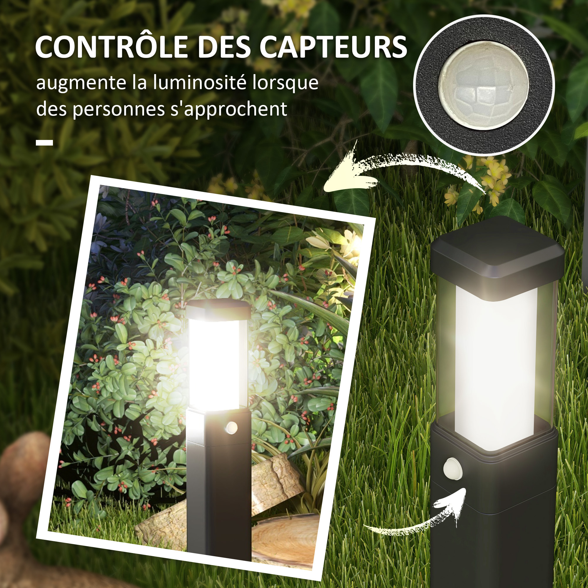 Lot de 2 lampes d'extérieur - bornes lumineuses LED - norme IP65 - alu noir