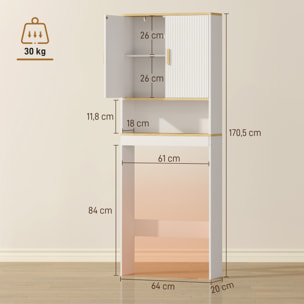 Estantería para Baño sobre Inodoro, Mueble Organizador de Baño de 3 Niveles con Estante Abierto, 2 Puertas y Estante Ajustable, 64x20x170,5 cm, Blanco
