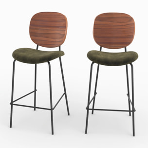 Lot de 2 chaises pour îlot central 65,5 cm en velours vert kaki - Simone