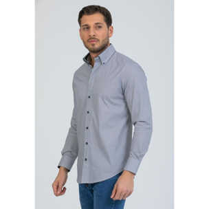 Camicia Uomo 2 Bottoni Button Down Slim Popeline Stampato Bianco/Nero