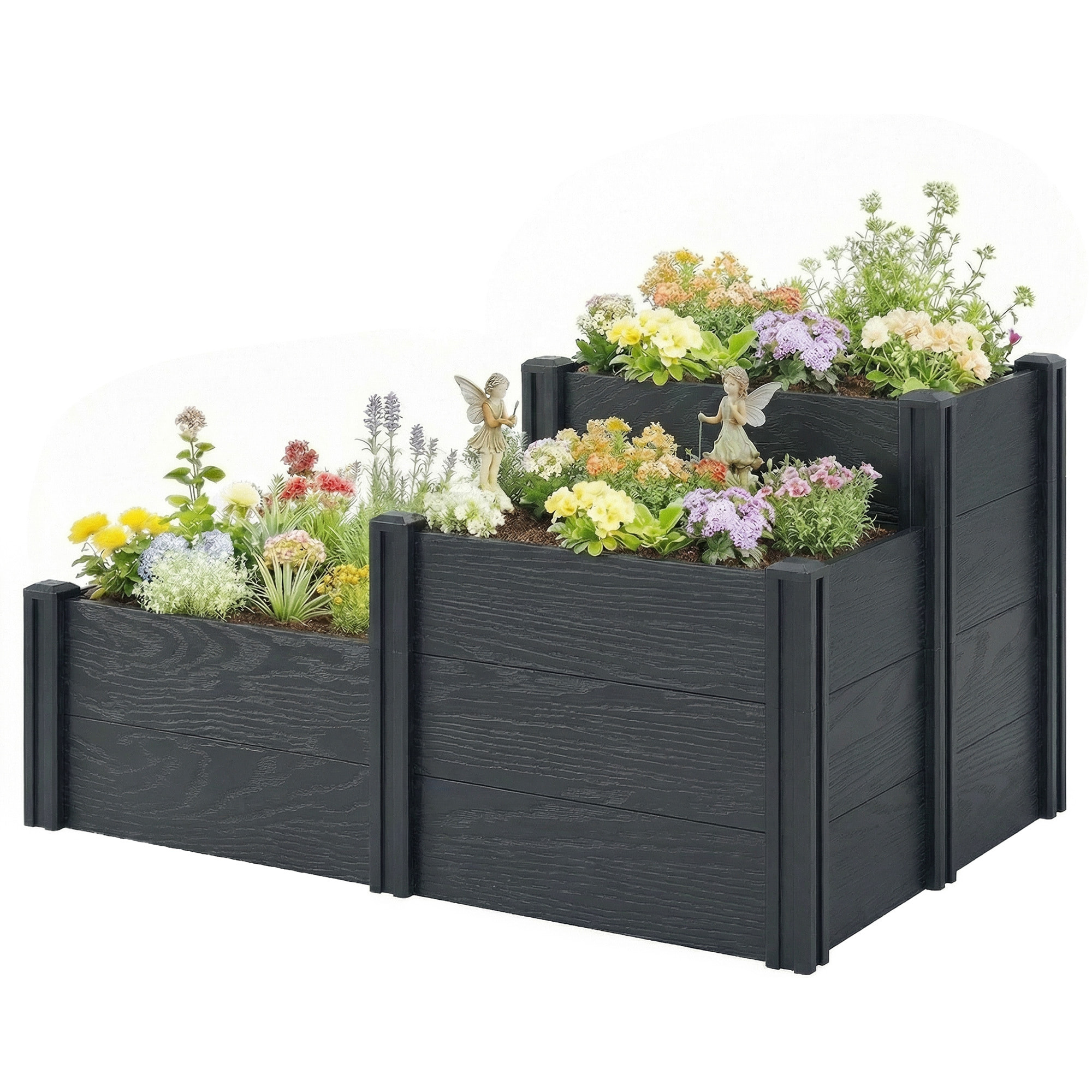 Jardinière surélevée 3 niveaux carré potager en escalier PVC effet bois gris