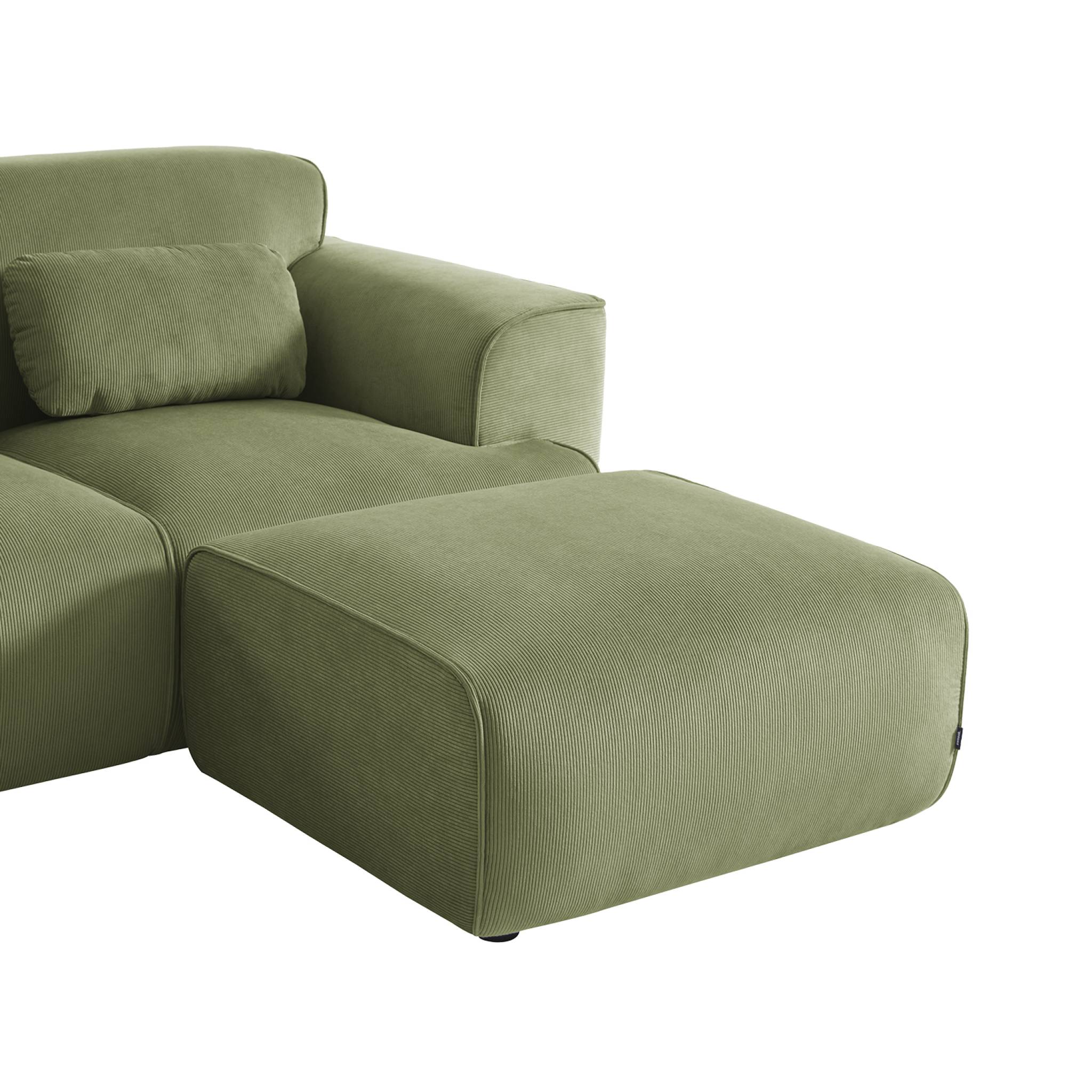 Pouf. module pour canapé. repose-pieds pour canapé 2 places en velours côtelé vert. L 76 x P 70 x H 41cm - Wallas