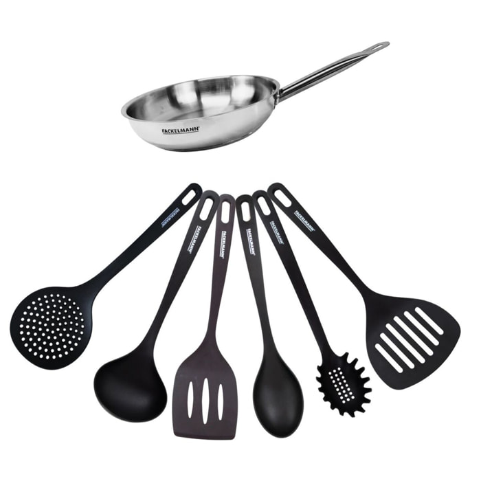 Set de 1 poêle en inox et 6 ustensiles RPET Fackelmann Eterna