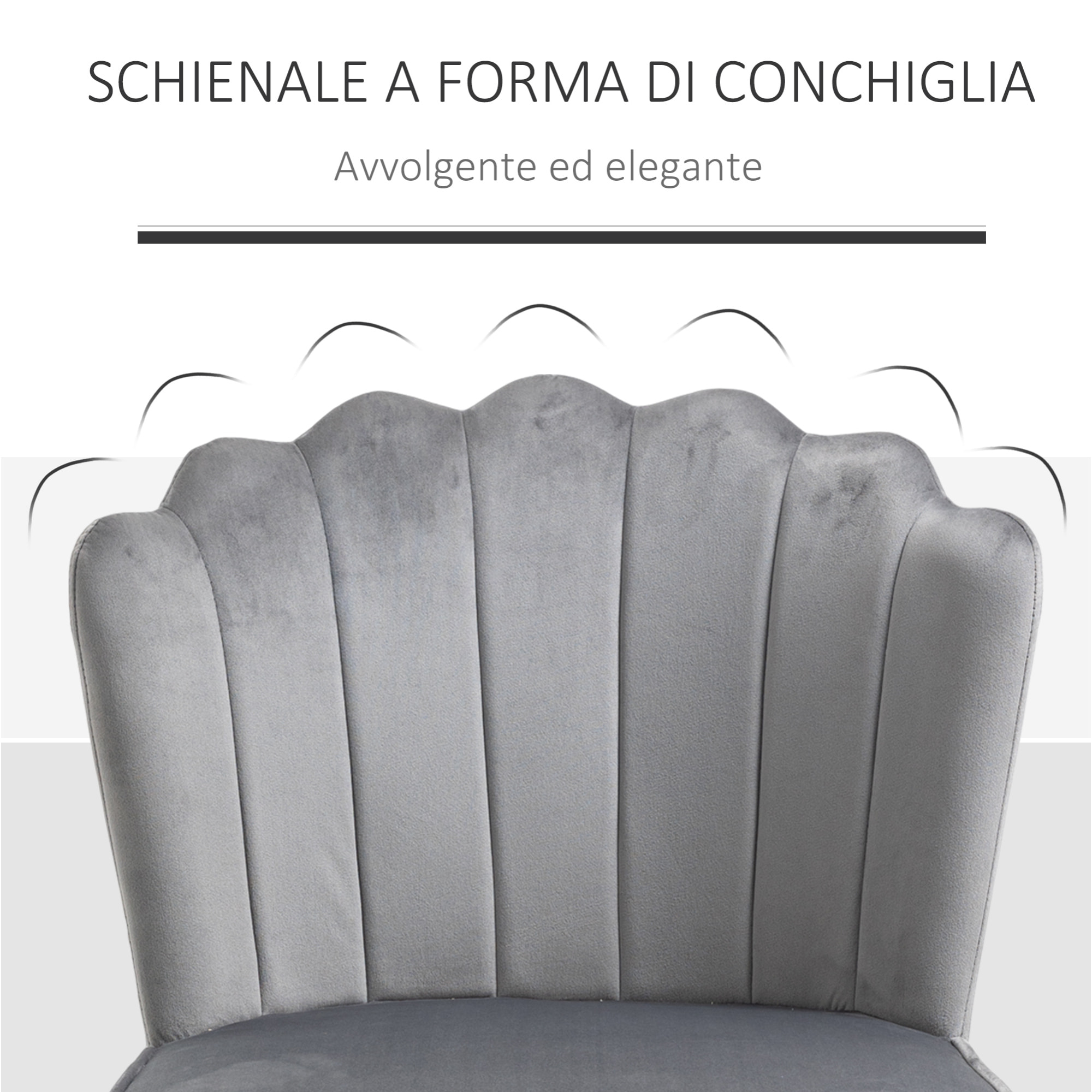 HOMCOM Set 2 Sedie Moderne e Imbottite per Salotto o Soggiorno con Rivestimento Effetto Velluto, 57x58x88cm - Grigio