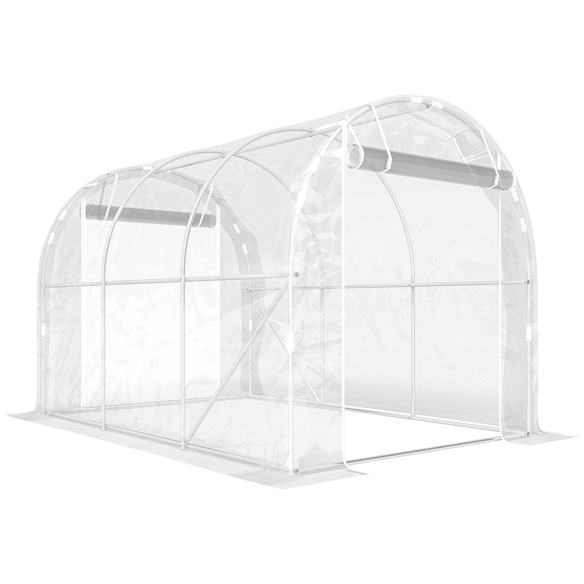 Serre tunnel de jardin 6 m² - 2 grandes portes enroulables - acier galvanisé bâche transparente
