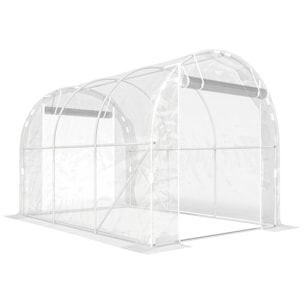 Serre tunnel de jardin 6 m² - 2 grandes portes enroulables - acier galvanisé bâche transparente