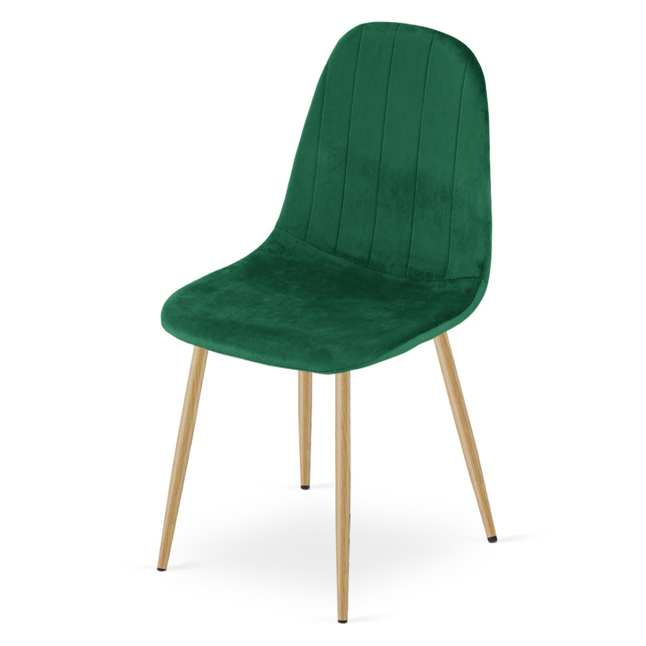 Sedia Padva in velluto verde con gambe effetto rovere