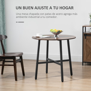 Mesa de Comedor Redonda para 4 Personas Mesa de Cocina con Patas de Acero para Salón Oficina Ø80x76 cm Marrón Rústico y Negro