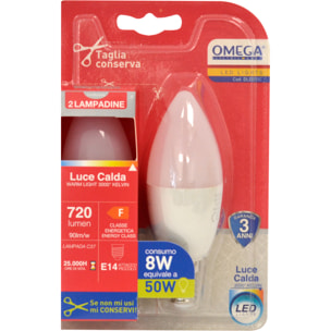 OMEGA Set 6 Pezzi Candela LED C37 8W 3000K E14