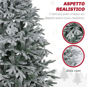 HOMCOM Albero di Natale Innevato 180cm con 2531 Rami Alto e Stretto con Base Pieghevole, Verde