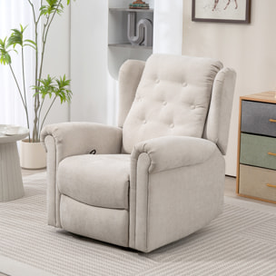 Fauteuil massant chauffant inclinable repose-pieds intégré poche rangement tissu toucher lin beige