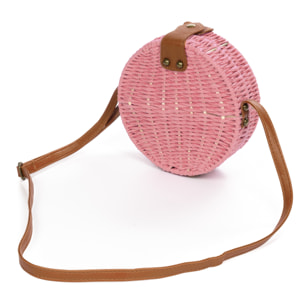 IRIA QUINTANA Borsa a tracolla da donna Cuneo. Tessuto Paglia Pelle Sintetica PU 18x4x18 Cm. Colore: rosa chiaro