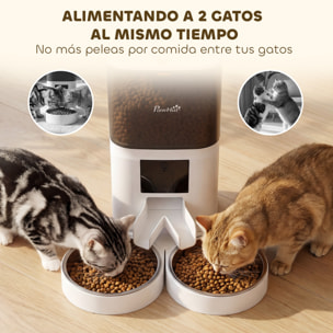 Comedero Automático 6L WiFi 2.4G, Dispensador de Comida para Gatos y Perros con Control App, 2 Cuencos, Programable 1-10 Comidas, Grabadora Voz 10s, 2 Fuentes de Alimentación, Fácil de Limpiar