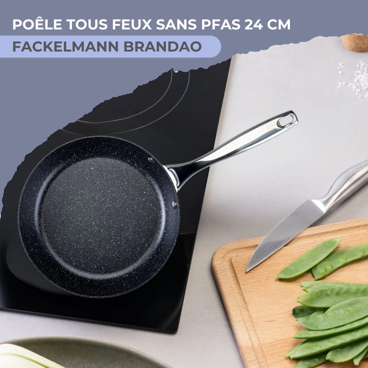 Poêle 24 cm fonte alu revêtement antiadhésif céramique sans PFAS Fackelmann