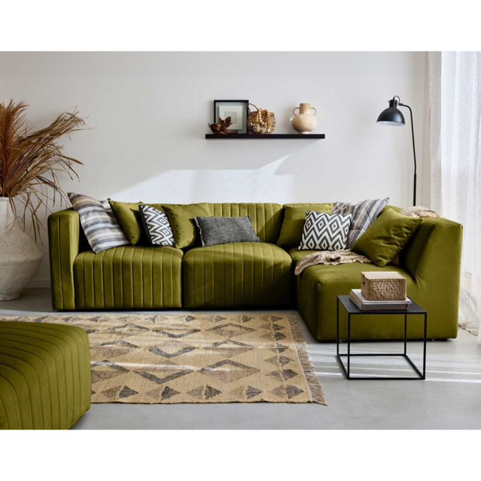 Nova - canapé modulable d'angle droit - 5 places - avec pouf d'appoint - en velours - Vert Olive